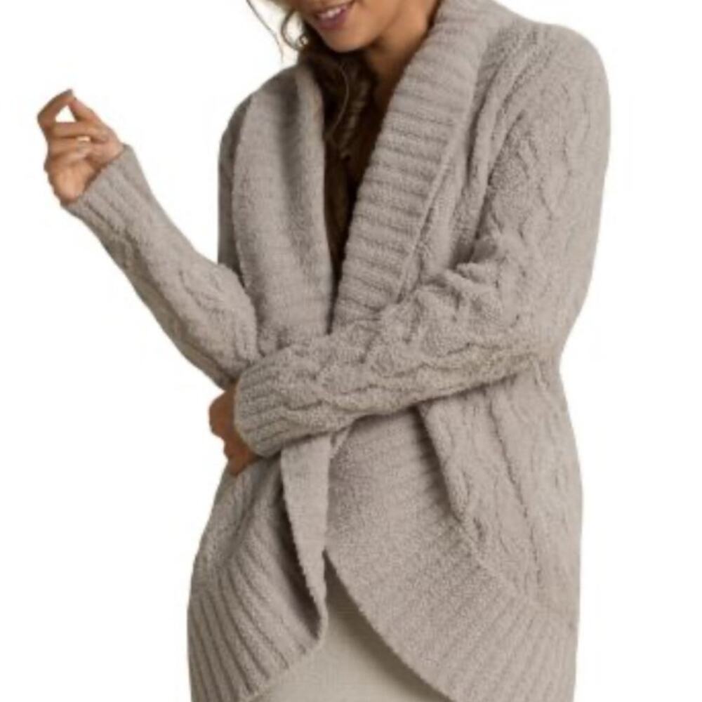 Barefoot Dreams CozyChic Cable Shawl Cardigan Gray size XS